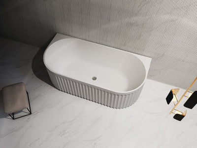 Riva Roma Fluted 1700mm Back To Wall Bathtub Gloss White - Sydney Home Centre