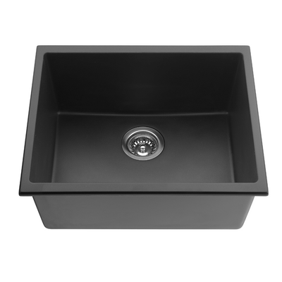 Poseidon Quartz Undermount 543mm Single Bowl Kitchen Sink Matte Black - Sydney Home Centre