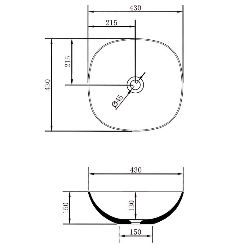 Ceto ROLO Soft Square 430mm Above Counter Basin Non Overflow Matte White - Sydney Home Centre