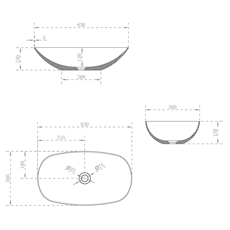 Ceto ROLO Soft Square 630mm Above Counter Basin Non Overflow Matte White - Sydney Home Centre