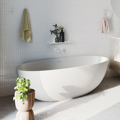 Fienza Sasso Solid Surface Bath 1650mm Matte White - Sydney Home Centre