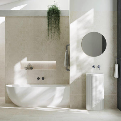 Fienza Matta 1700mm Left-Hand Solid Surface Corner Bath Matte white - Sydney Home Centre