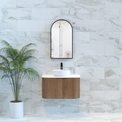 Riva Bergen 750mm Solid Timber Single Bowl Wall Hung Vanity (Carrara Stone Top) - Sydney Home Centre