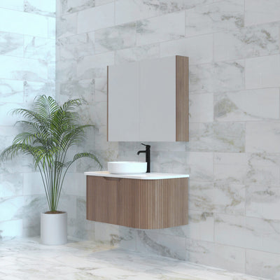 Riva Bergen 900mm Solid Timber Single Bowl Wall Hung Vanity (Carrara Stone Top) - Sydney Home Centre