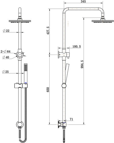 MN Star Twin Rail Shower Brushed Nickel