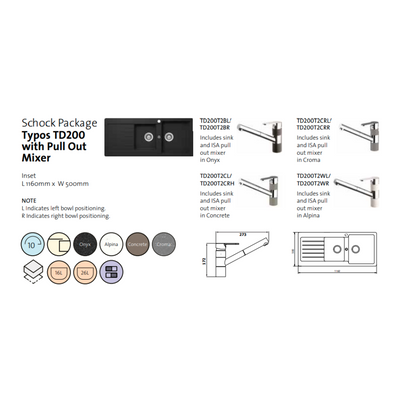 Schock Typos 1 & 3/4 Right Hand Bowl With Drainer 1TH & 400710B Kitchen Mixer Croma