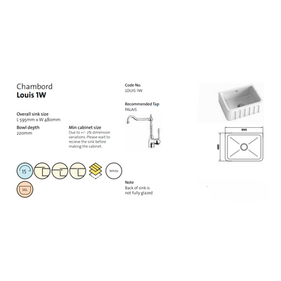 Chambord Louis Single bowl Fireclay Sink