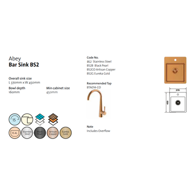 Abey BS2 Bar Sink With Tap Landing Artisan Copper