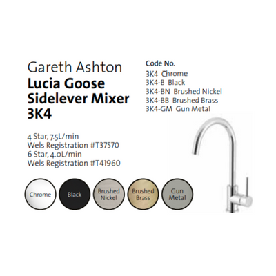 Gareth Ashton Lucia Goose Side Lever Mixer Matte Black