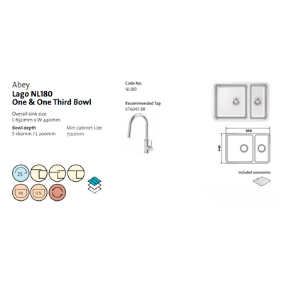 Lago 1 & 1/3 Bowl Sink with Drainer Tray