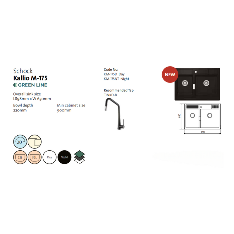 Schock Kallio 1 & 1/3 Bowl Sink with 1TH Night