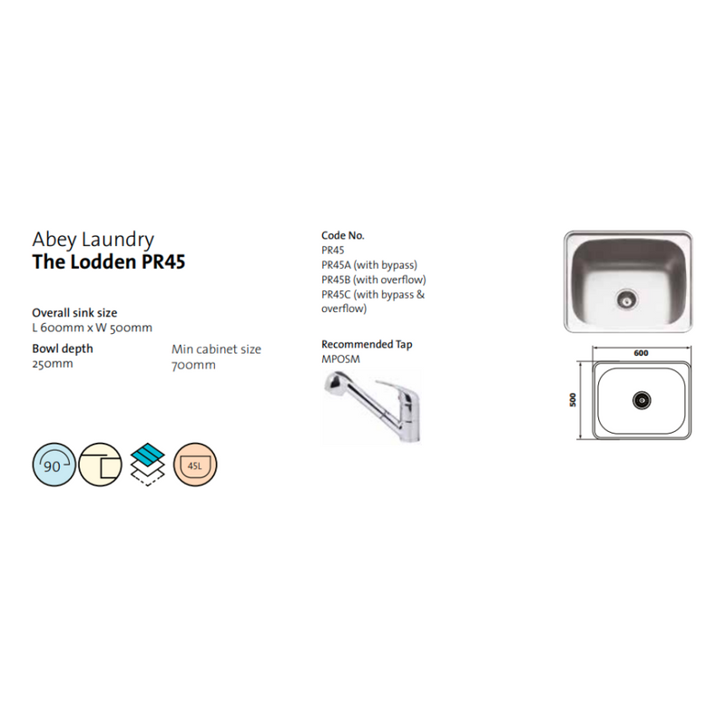 Abey The Lodden Sink Stainless Steel With Bypass