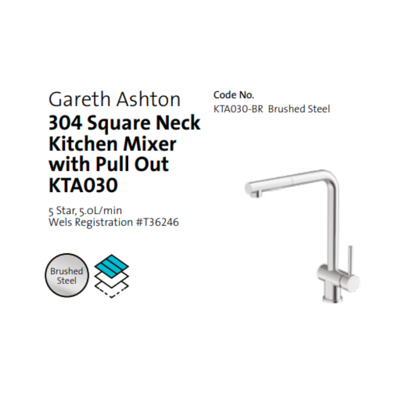 Gareth Ashton 304 Square Neck with Dual Spray Pull Out Kitchen Mixer Brushed Stainless Steel