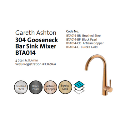 Gareth Ashton 304 Gooseneck Bar Sink Mixer Black Pearl