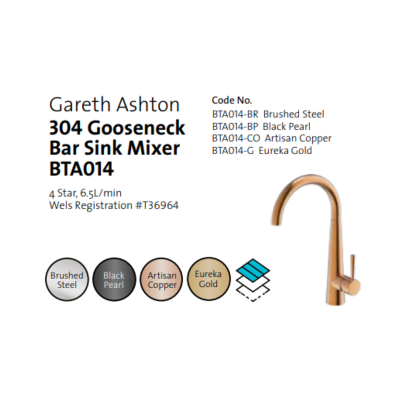 Gareth Ashton 304 Gooseneck Bar Sink Mixer Black Pearl