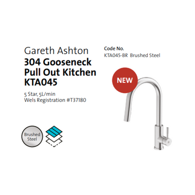 Gareth Ashton 304 Gooseneck Pull Out Kitchen Mixer Brushed Steel