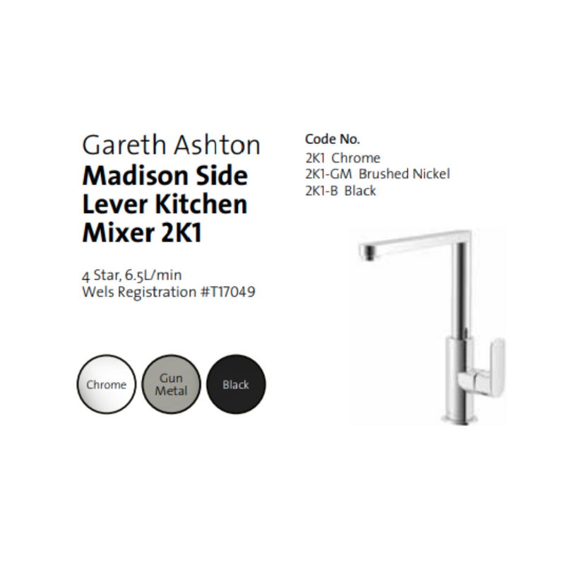 Gareth Ashton Madison Side Lever Kitchen Mixer Gun Metal