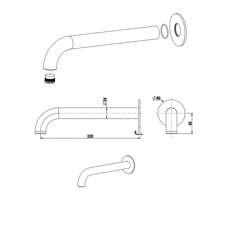 Bella Vista Mica LVB Bath/Basin Curved Spout 220mm Living Brass - Sydney Home Centre