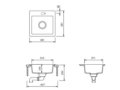 Schock Virtus Small Bowl Sink 1TH Concrete