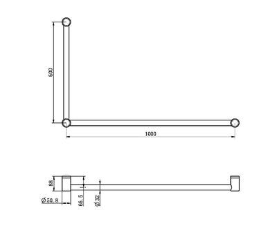 Nero Mecca Care 32mm Dda Grab Rail Set 90 Degree 600X1000mm Brushed Nickel - Sydney Home Centre