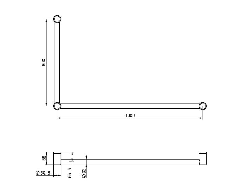 Nero Mecca Care 32mm Dda Grab Rail Set 90 Degree 600X1000mm Brushed Nickel - Sydney Home Centre