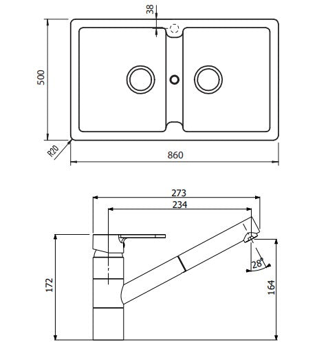 Schock Typos Double Bowl Sink & 400710B Pull Out Kitchen Mixer Concrete