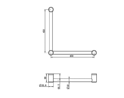 Nero Mecca Care 32mm Ambulant Toilet Grab Rail 90 Degree 450X450mm Gun Metal - Sydney Home Centre