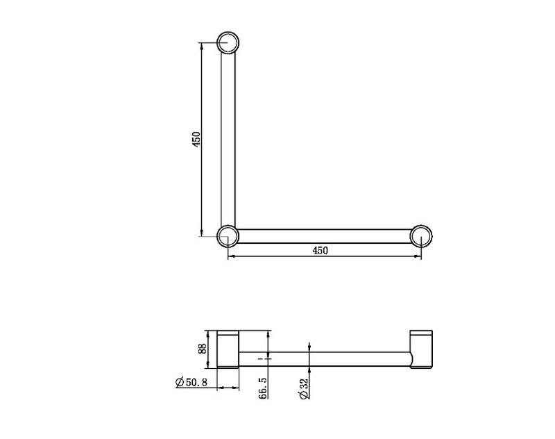 Nero Mecca Care 32mm Ambulant Toilet Grab Rail 90 Degree 450X450mm Gun Metal - Sydney Home Centre