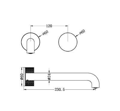 Nero Opal Progressive Wall Basin/Bath Mixer 230mm Spout Graphite - Sydney Home Centre