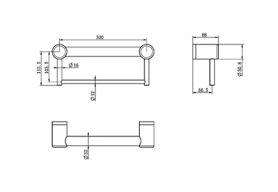 Nero Mecca Care 32mm Grab Rail With Towel Holder 300mm Brushed Bronze - Sydney Home Centre