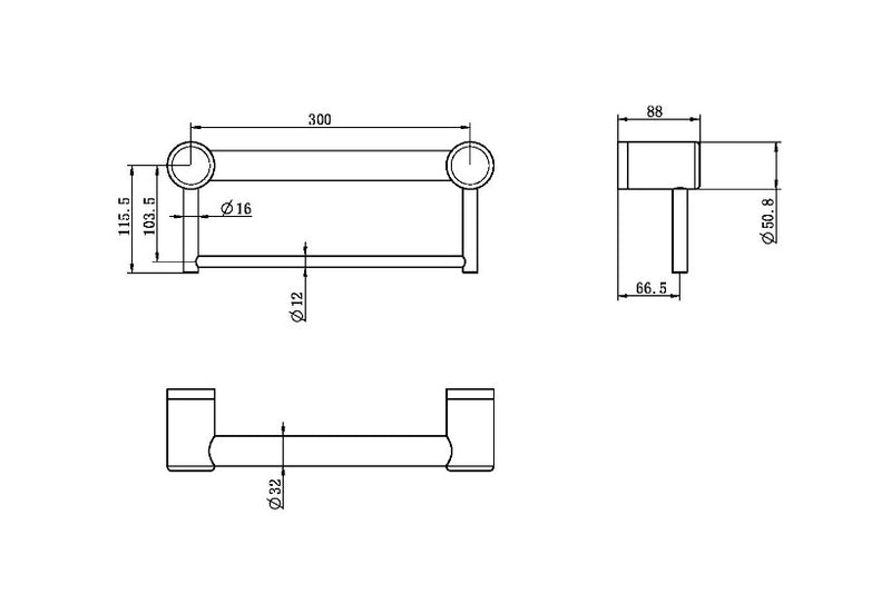 Nero Mecca Care 32mm Grab Rail With Towel Holder 300mm Brushed Bronze - Sydney Home Centre