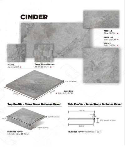 TerraStone Cinder 600x1200 Matte - Sydney Home Centre