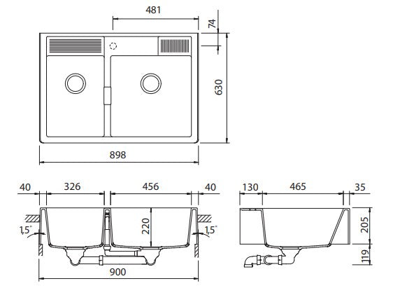 Schock Kallio 1 & 1/3 Bowl Sink with 1TH Day