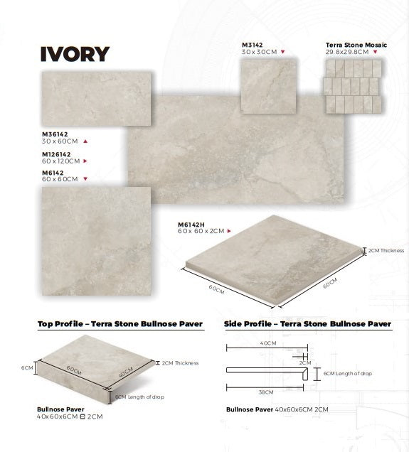 TerraStone Ivory 600x1200 Matte - Sydney Home Centre