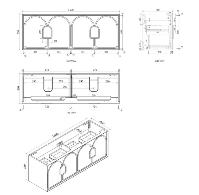 Otti Laguna 1500mm Vanity Black American Oak (Undermount Stone Top Natural Carrara Marble) - Sydney Home Centre