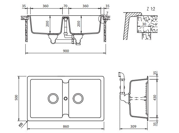 Schock Typos Double Bowl Sink NTH Concrete