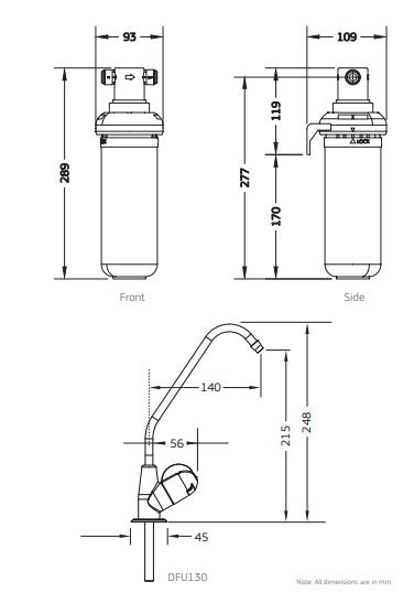 Puretec Quick-Twist Filter System with long reach faucet 5.5 lpm