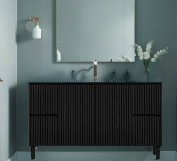 Ceto Brighton 1500mm Both Side Drawer Single Bowl Freestanding Vanity Matte Black (Quartz Stone Top)