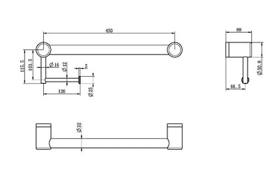 Nero Mecca Care 32mm Grab Rail With Toilet Roll Holder 450mm Brushed Bronze - Sydney Home Centre