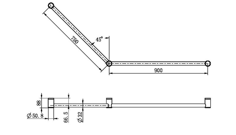 Nero Mecca Care 32mm Dda Grab Rail Set 45 Degree 750X900mm Matte Black - Sydney Home Centre