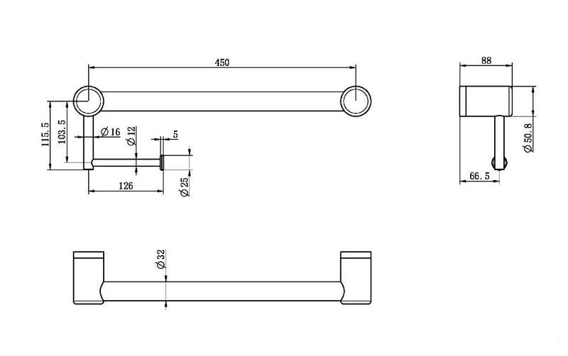 Nero Mecca Care 32mm Grab Rail With Toilet Roll Holder 450mm Brushed Nickel - Sydney Home Centre