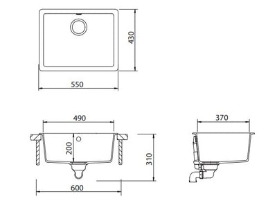 Schock Quadro Large Sink Bowl Concrete