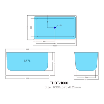 Poseidon Theo Back To Wall 1000mm Bathtub Non Overflow - Sydney Home Centre