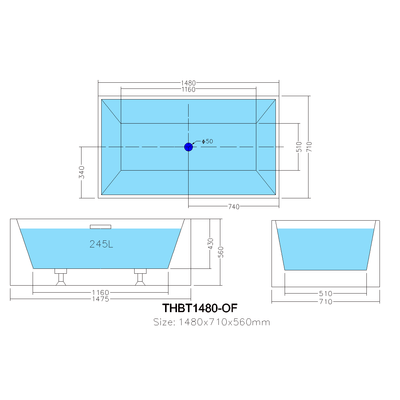 Poseidon Theo Back To Wall 1480mm Bathtub With Overflow - Sydney Home Centre