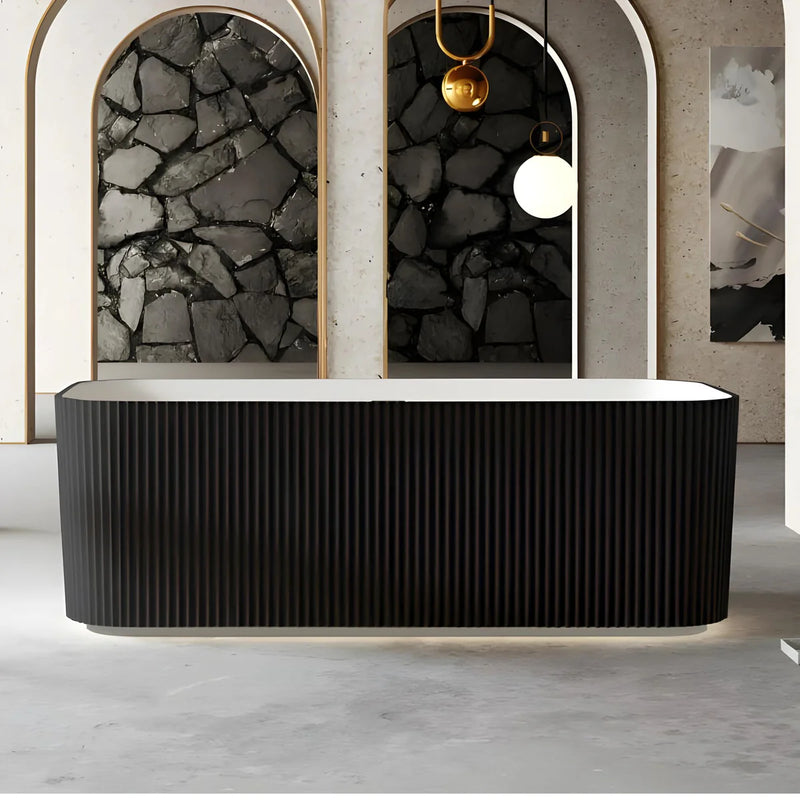 Riva Milano V-Groove Square 1700mm Freestanding Bathtub Matte White & Black - Sydney Home Centre