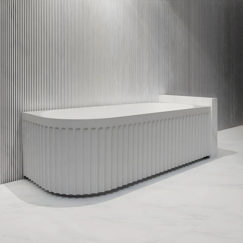 Riva Roma Fluted 1700mm Right Corner Bathtub Matte White - Sydney Home Centre