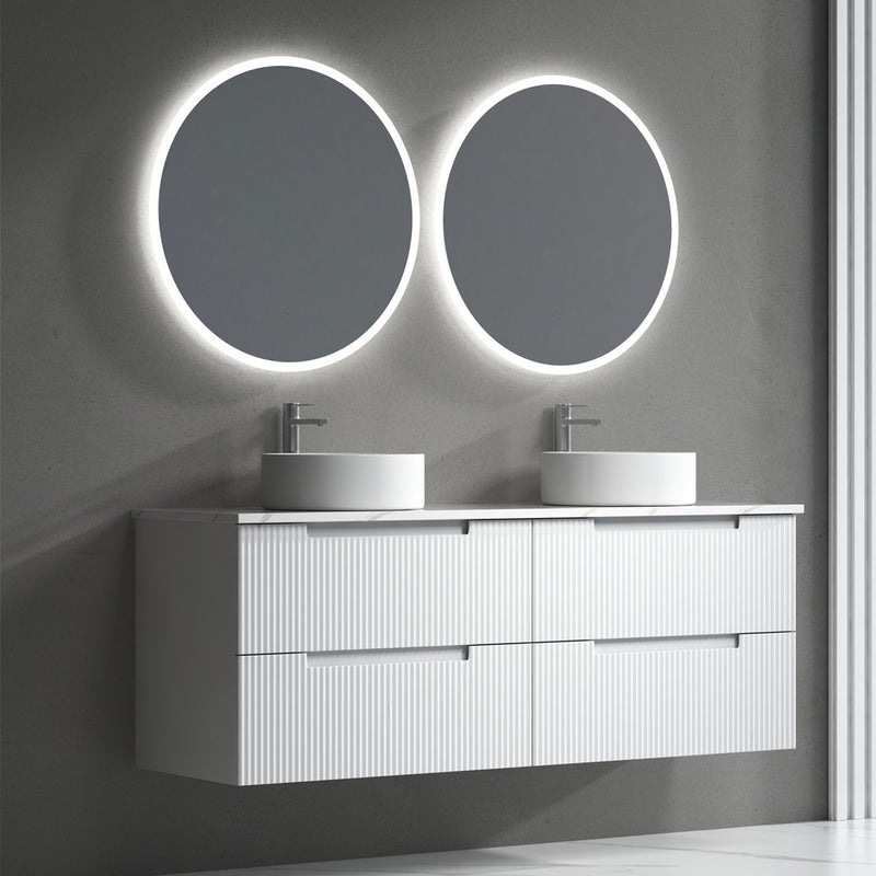 Aulic Verona Mark II 1500mm Double Bowl Wall Hung Vanity Laminated Matte White (Alpine Quartz Stone Top With Undermount Basin) - Sydney Home Centre