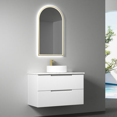 Aulic Verona Mark II 900mm Wall Hung Vanity Laminated Matte White (Pure Stone Top With Undermount Basin) - Sydney Home Centre