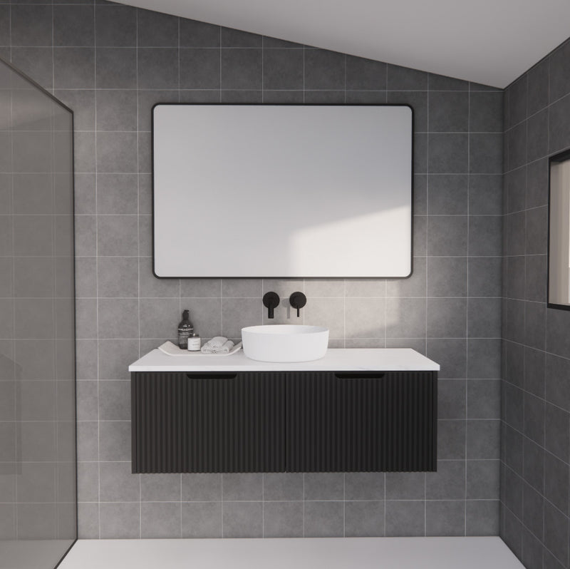 Riva Vienna 1200mm Matte Black Single Bowl Wall Hung Vanity (Volvo Polymarble Top) - Sydney Home Centre