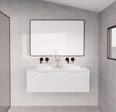 Riva Vienna 1200mm Matte White Double Bowl Wall Hung Vanity (Eden Ceramic Top) - Sydney Home Centre